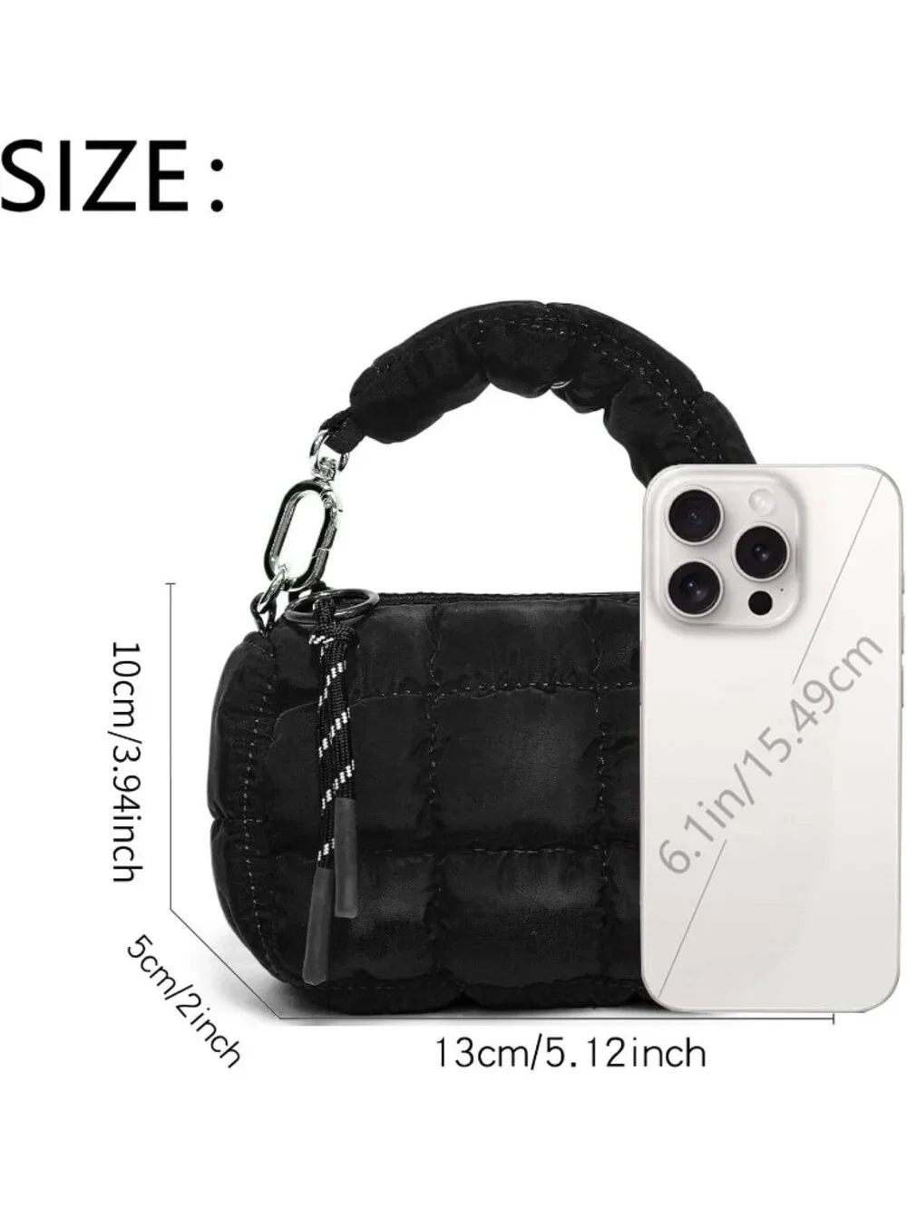 Women's 01 Black Zipper Mini Quilted Tote Wristlet Wristlet Cute Crossbody Bag